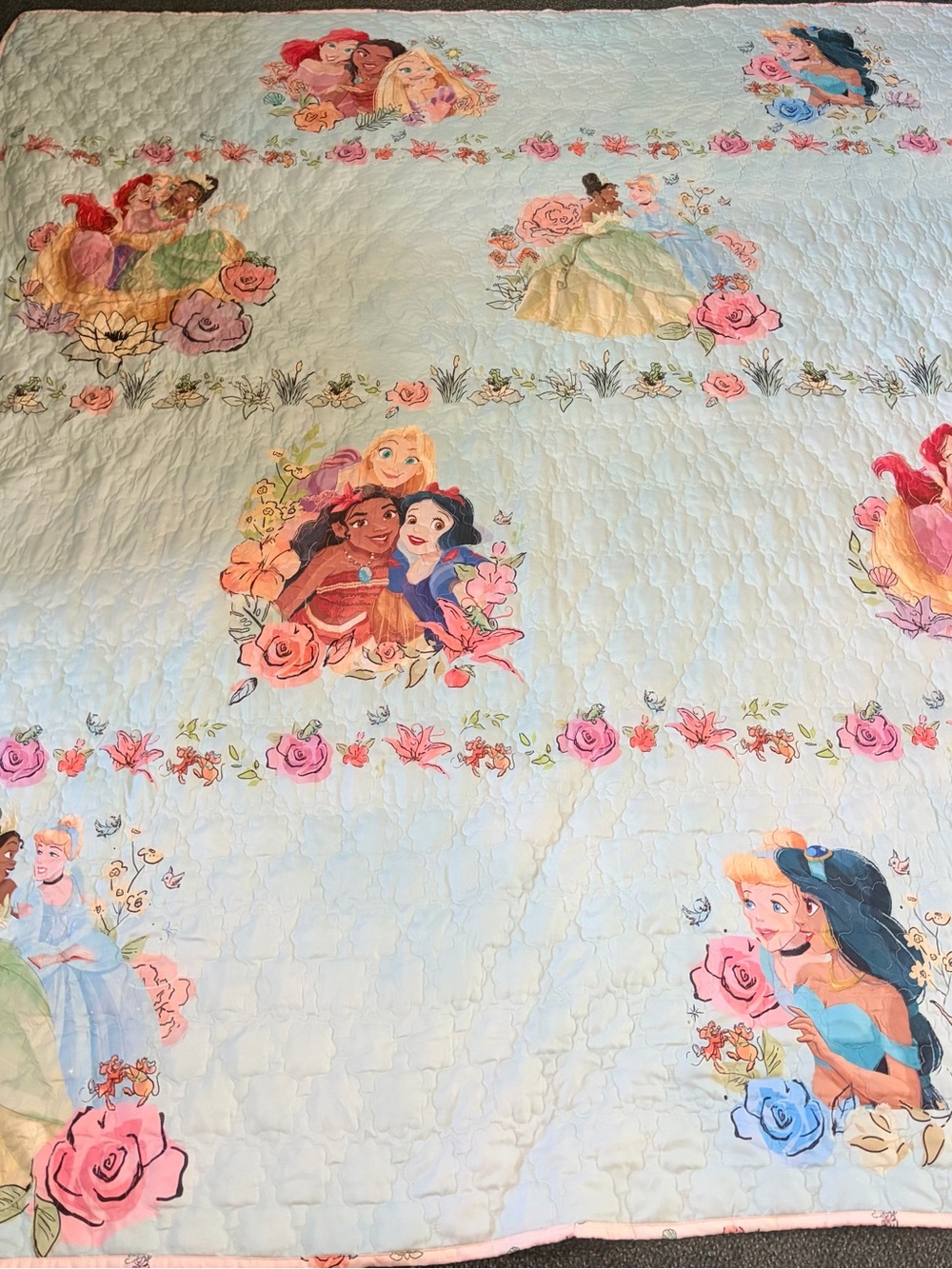 The Big One Princess Floral Quilted Bedspread - Light Blue & Pink